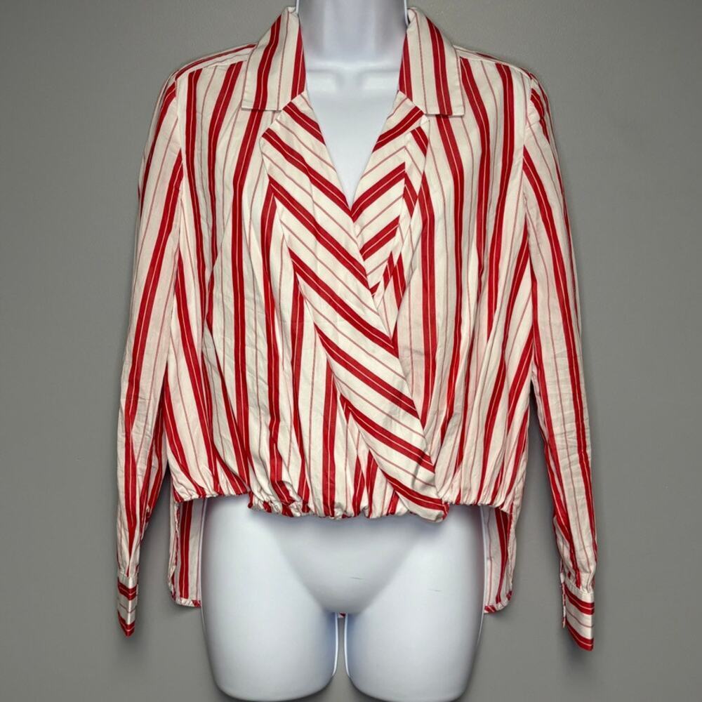 Anthropologie by Harshman Red Striped Surplice Blouse Faux‎ Wrap Womens Sz XS